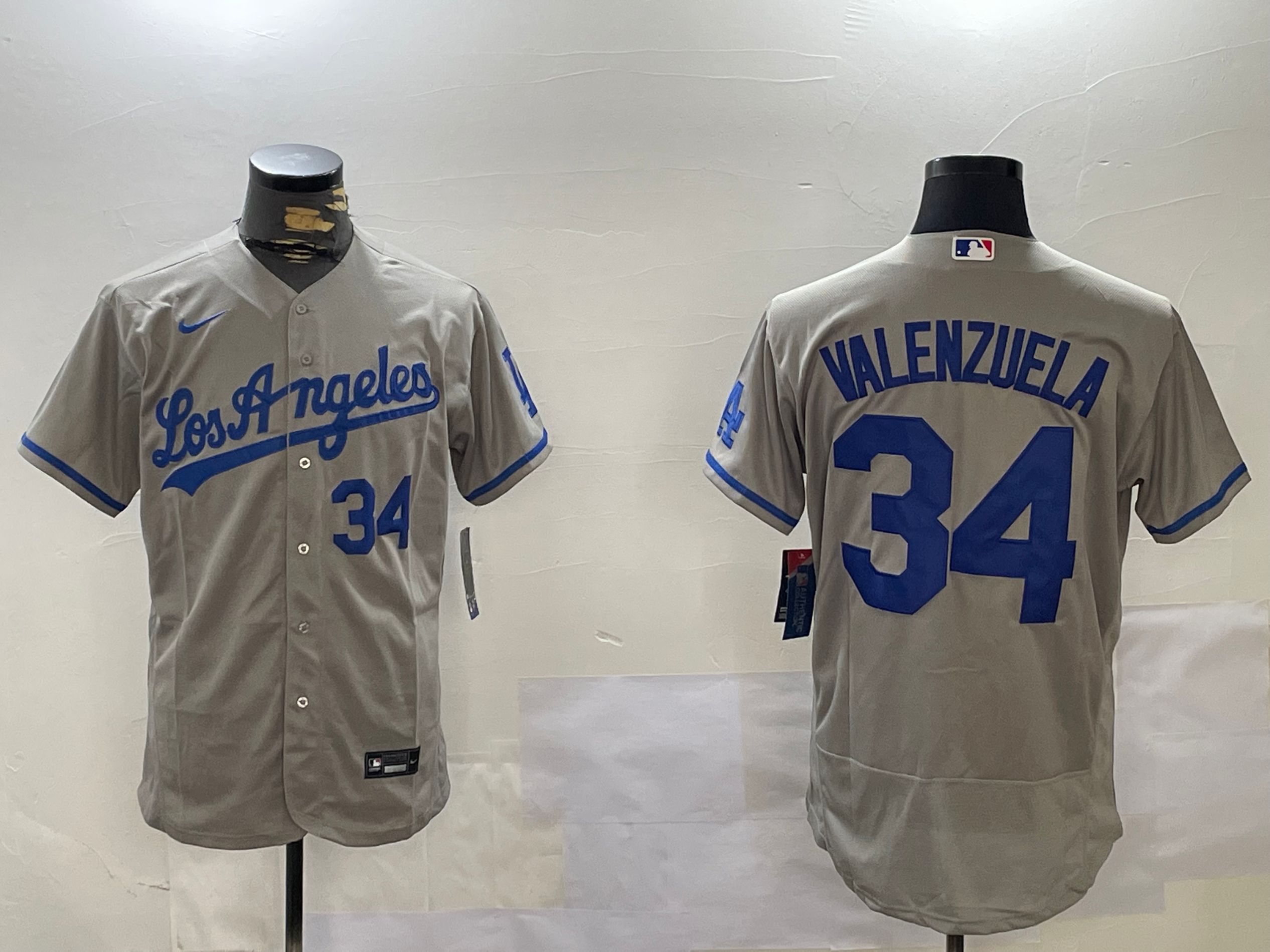 Men Los Angeles Dodgers #34 Valenzuela Grey Elite 2024 Nike MLB Jersey style 12164